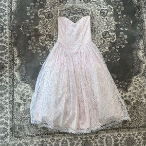 GUNNE SAX Strapless Light Pink Midi Dress in Lace Size 5